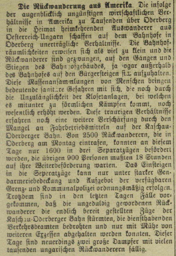 Figure 4: The Return Migration from America, Mährisch-Schlesische Presse, 07.12.1907