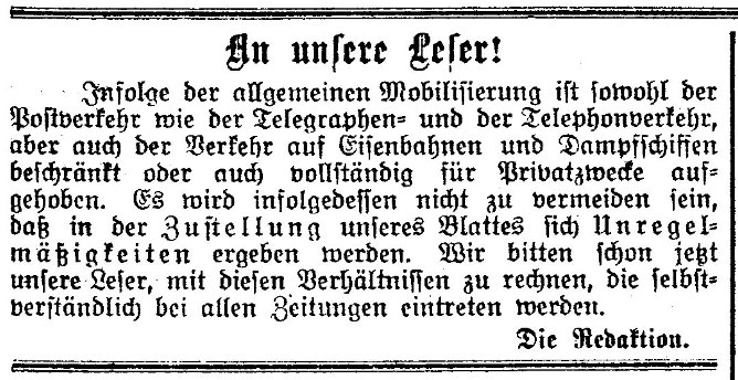 Tages-Post, 1 August 1914, page 1